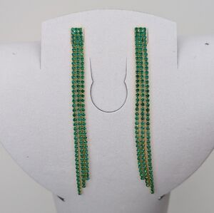 Green Gemstone Gold Dangle Earrings Rhinestone